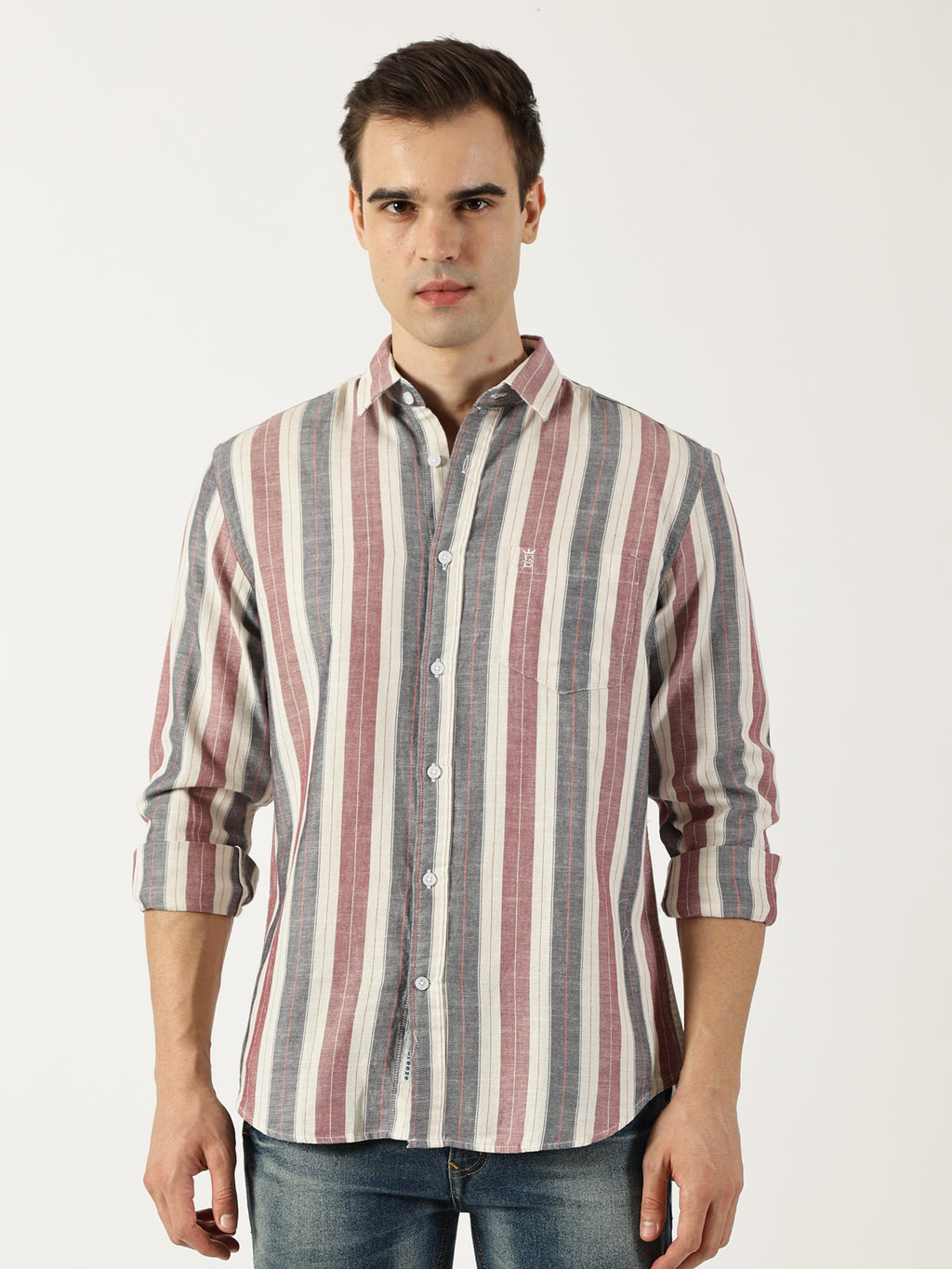 Premium Twill Red Striped Shirt (Tailored Fit)