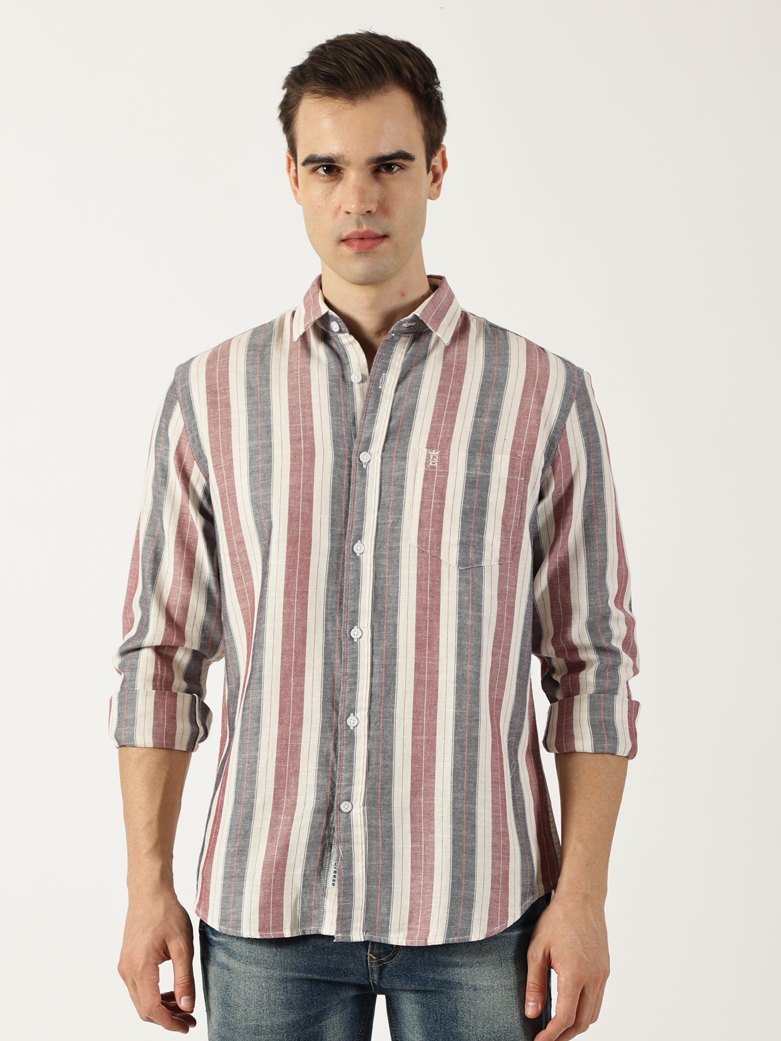 Premium Twill Red Striped Shirt (Tailored Fit)