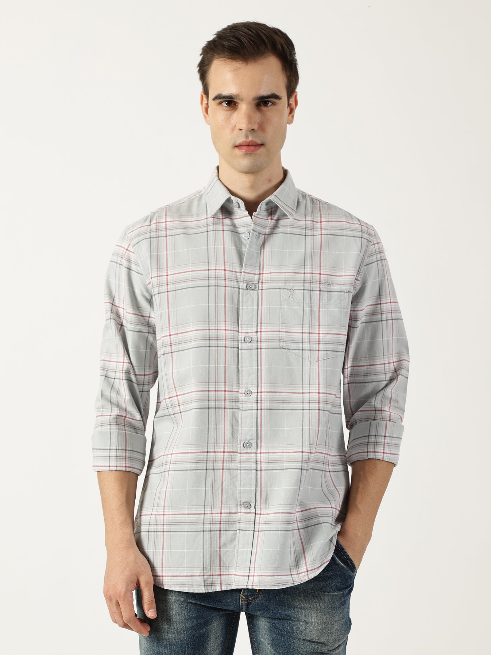 Premium Oxford Grey Check Shirt (Tailored Fit)