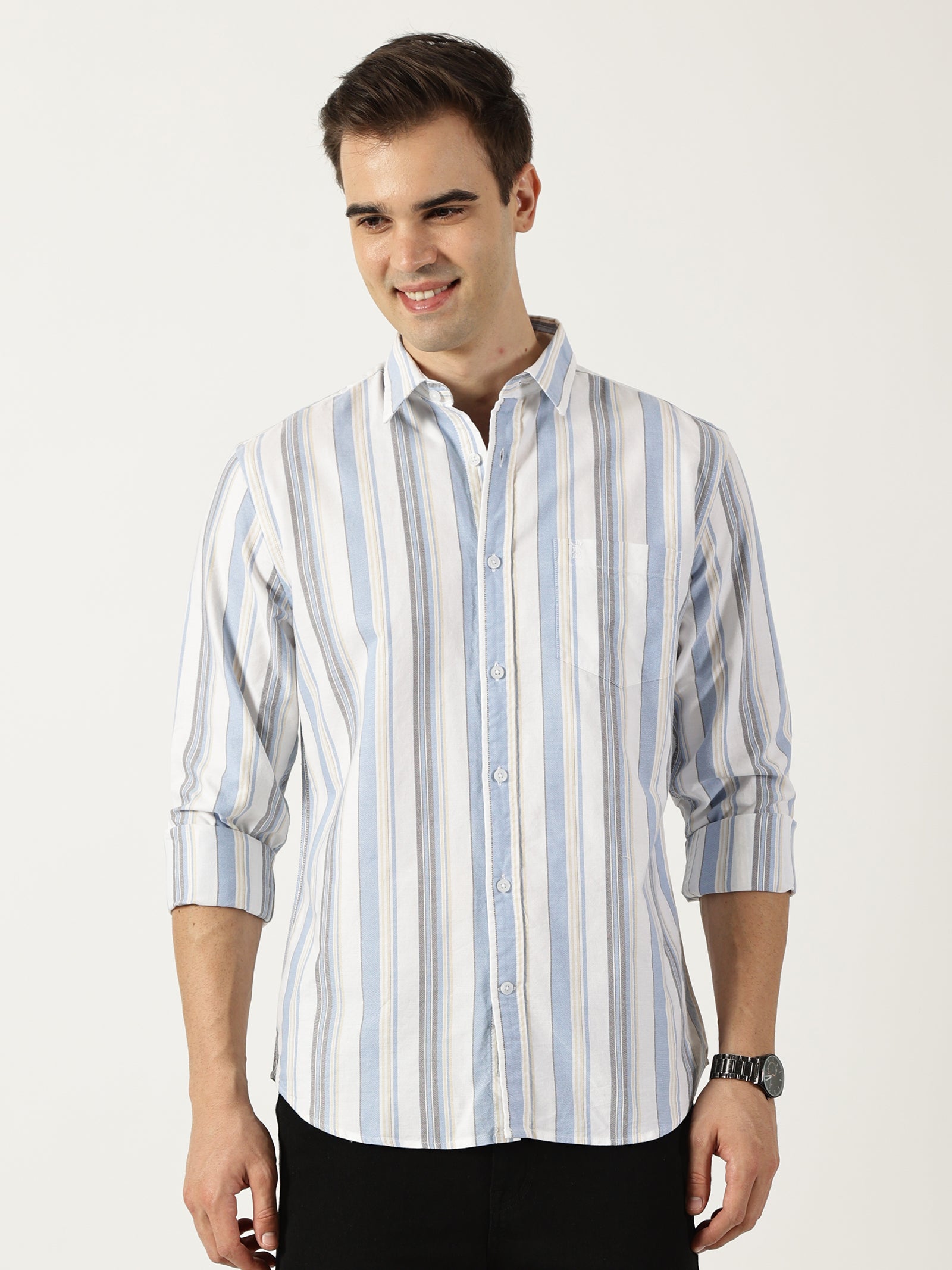 Premium Oxford Blue Striped Shirt (Tailored Fit)