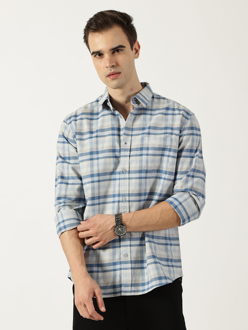 Premium Oxford Blue Check Shirt (Tailored Fit)