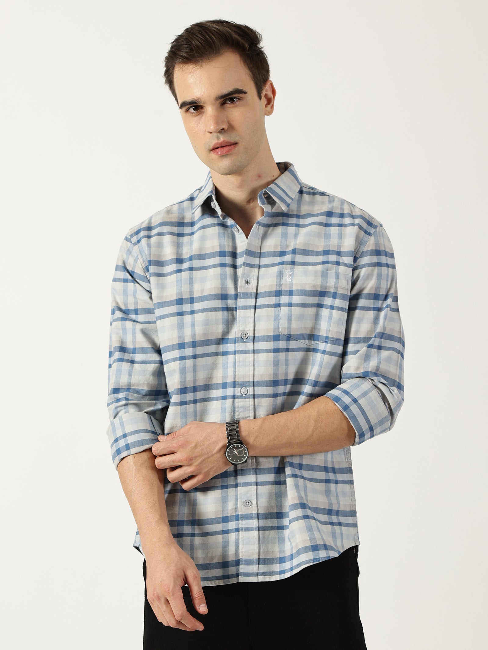 Premium Oxford Blue Check Shirt (Tailored Fit)