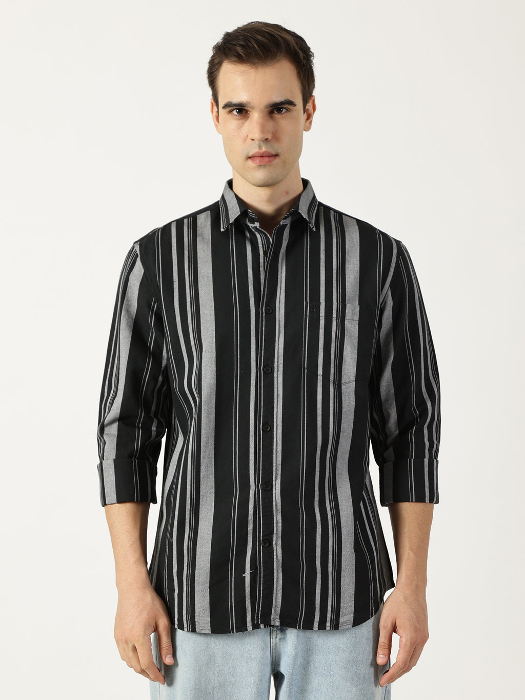 Premium Oxford Green Striped Shirt (Tailored Fit)