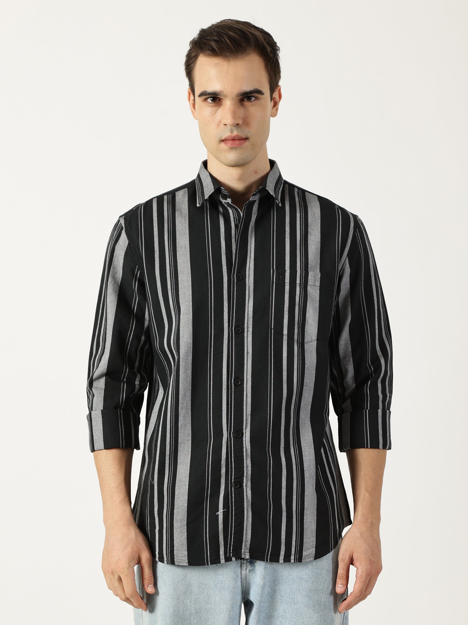 Premium Oxford Green Striped Shirt (Tailored Fit)