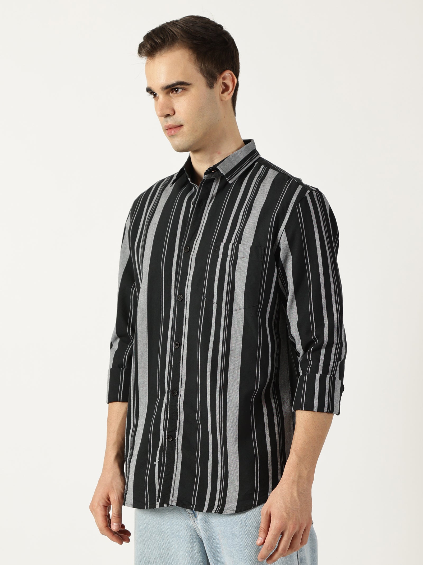Premium Oxford Green Striped Shirt (Tailored Fit)