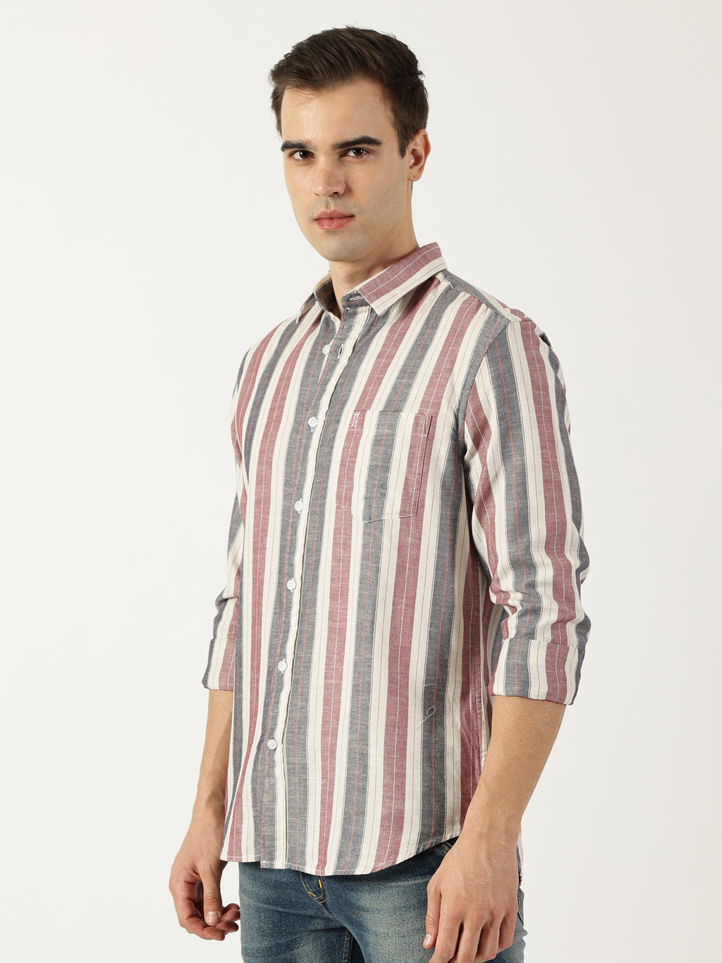 Premium Twill Red Striped Shirt (Tailored Fit)