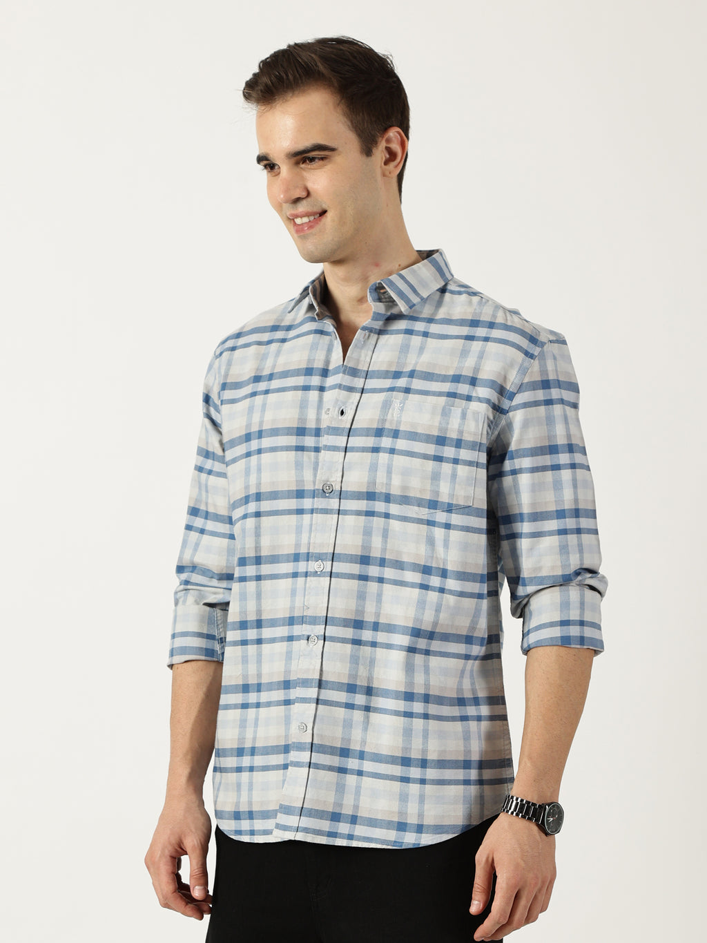 Premium Oxford Blue Check Shirt (Tailored Fit)