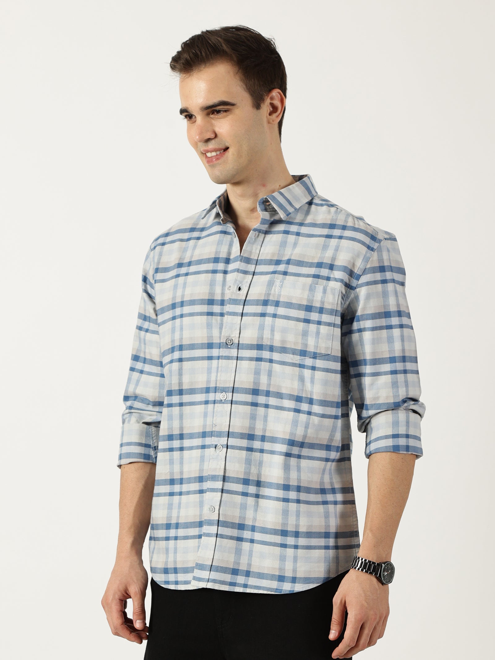 Premium Oxford Blue Check Shirt (Tailored Fit)