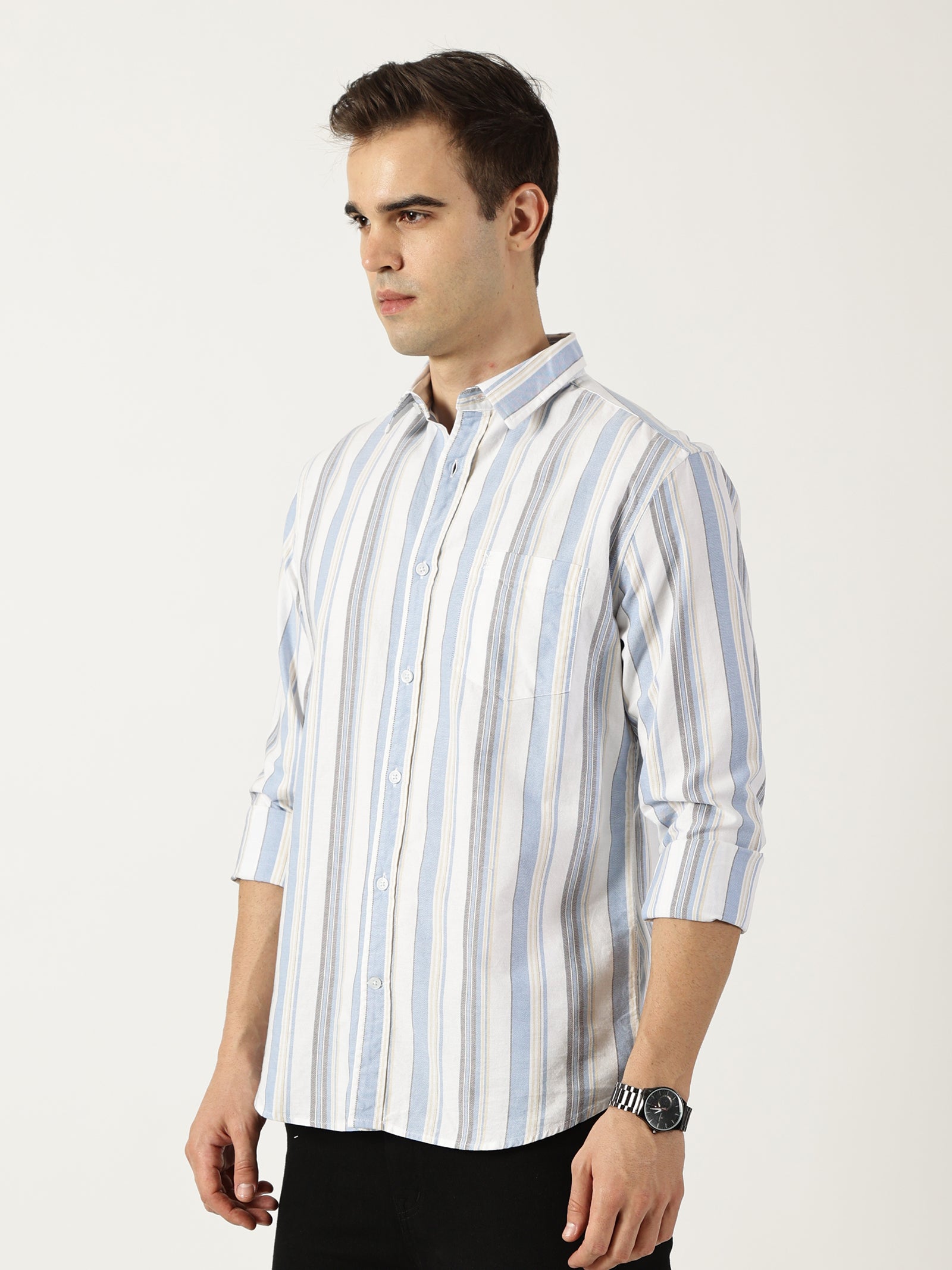 Premium Oxford Blue Striped Shirt (Tailored Fit)