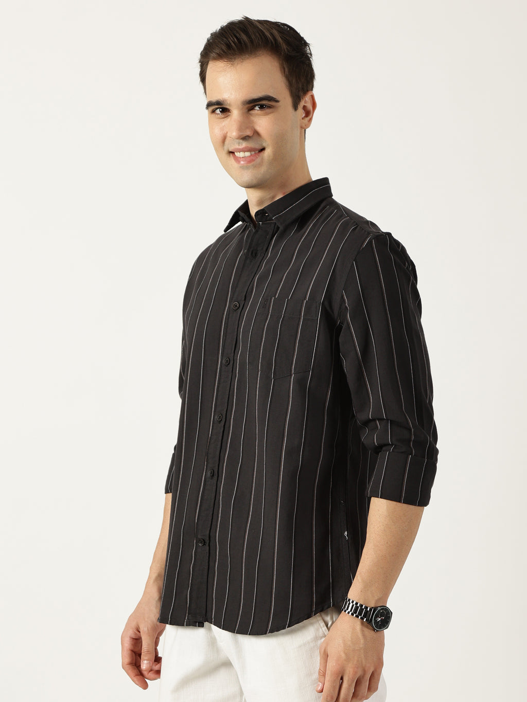 Premium Oxford Black Striped Shirt (Tailored Fit)