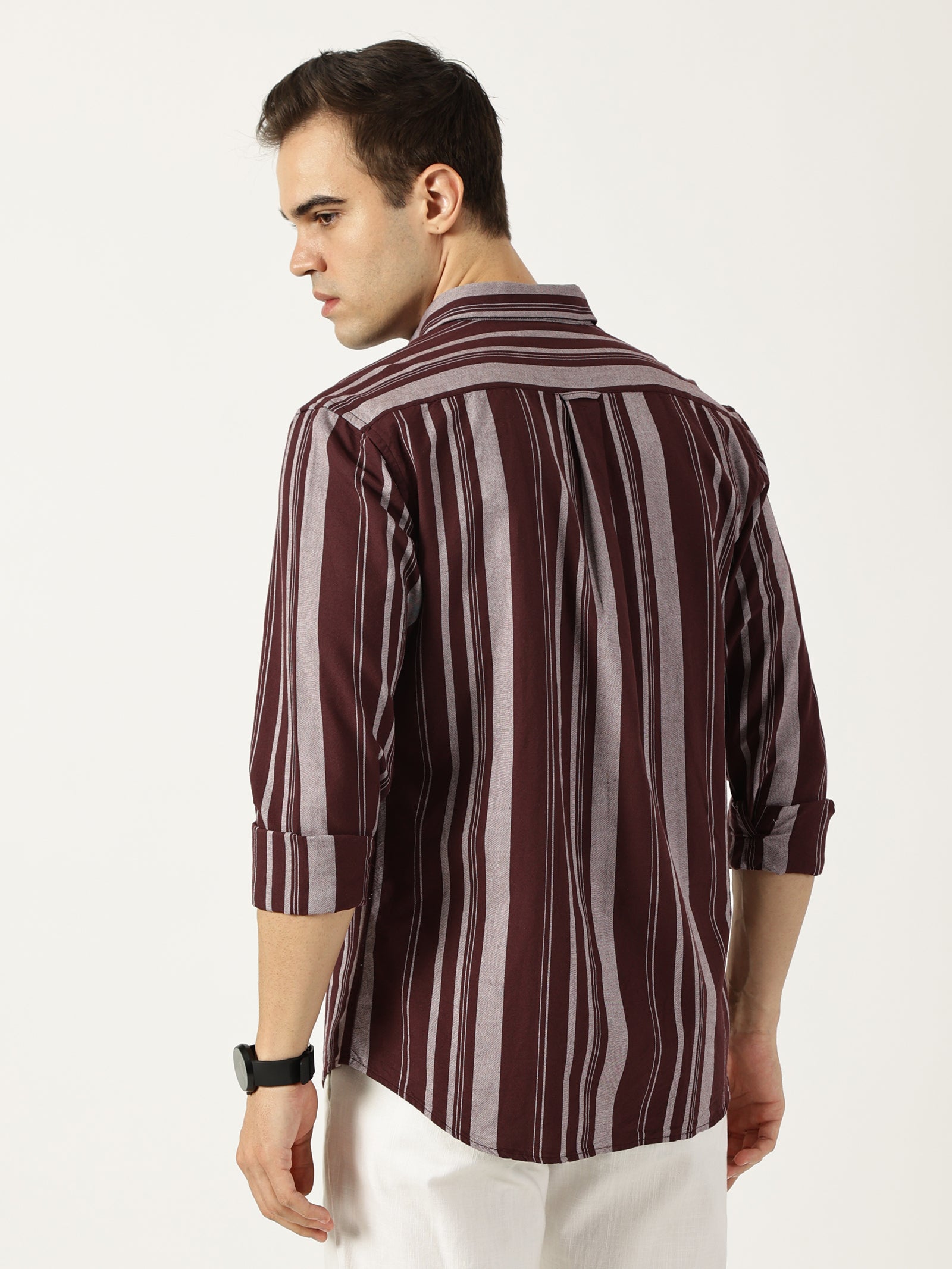Premium Oxford Maroon Striped Shirt (Tailored Fit)