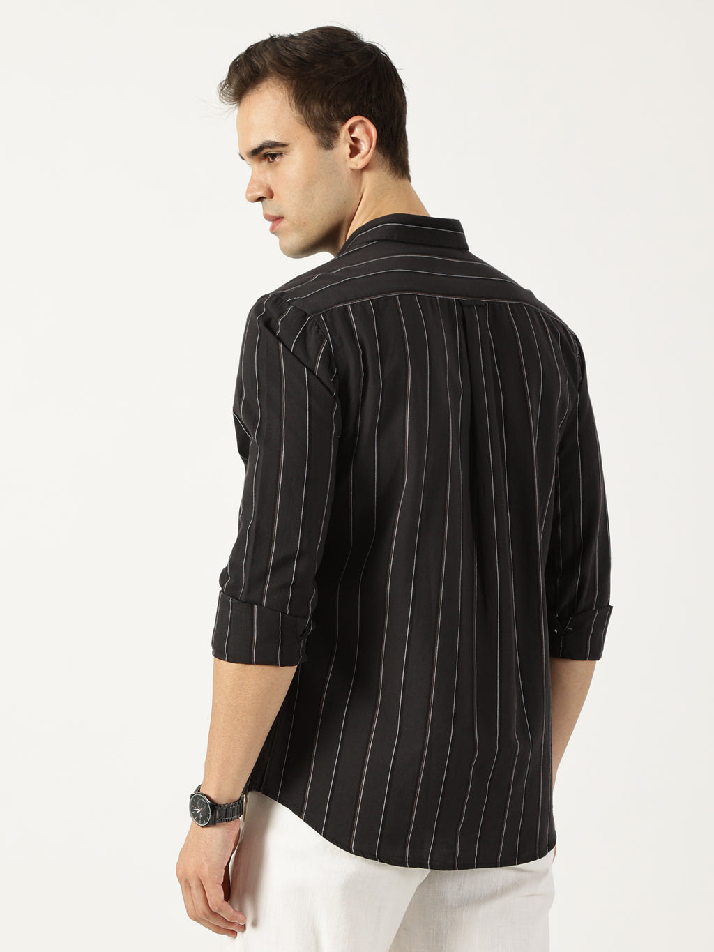 Premium Oxford Black Striped Shirt (Tailored Fit)
