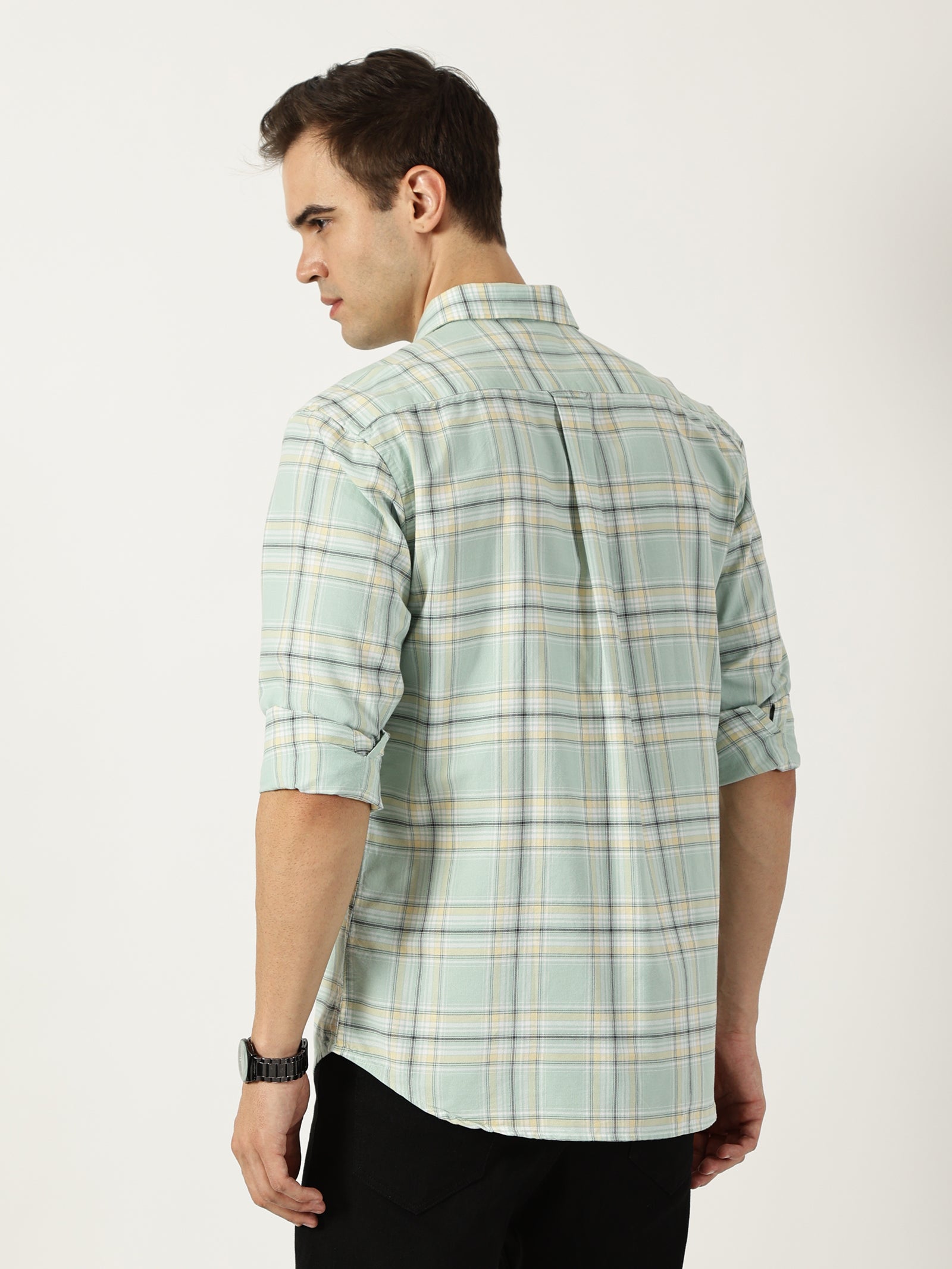 Premium Oxford Light Green Check Shirt (Tailored Fit)
