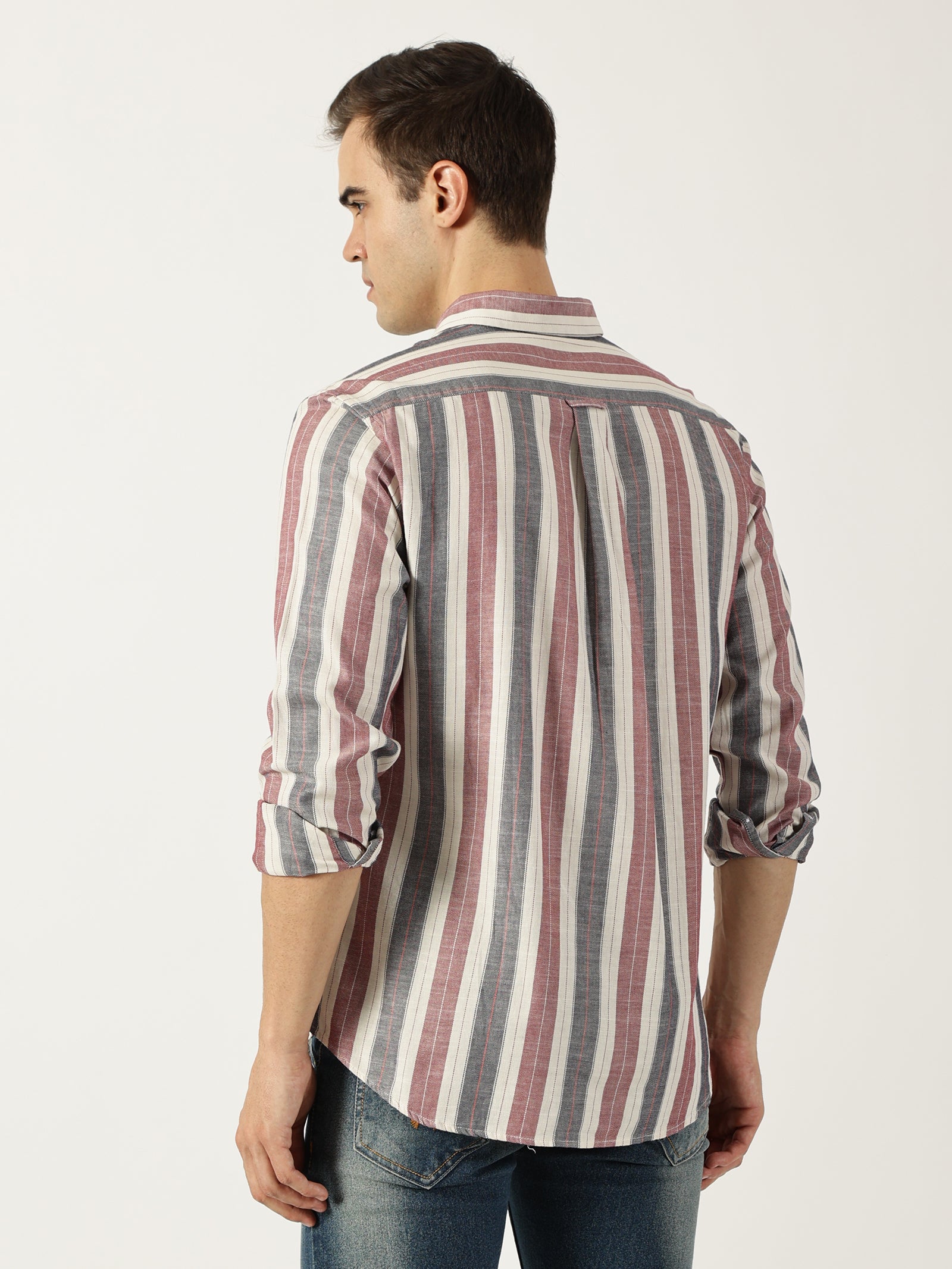 Premium Twill Red Striped Shirt (Tailored Fit)