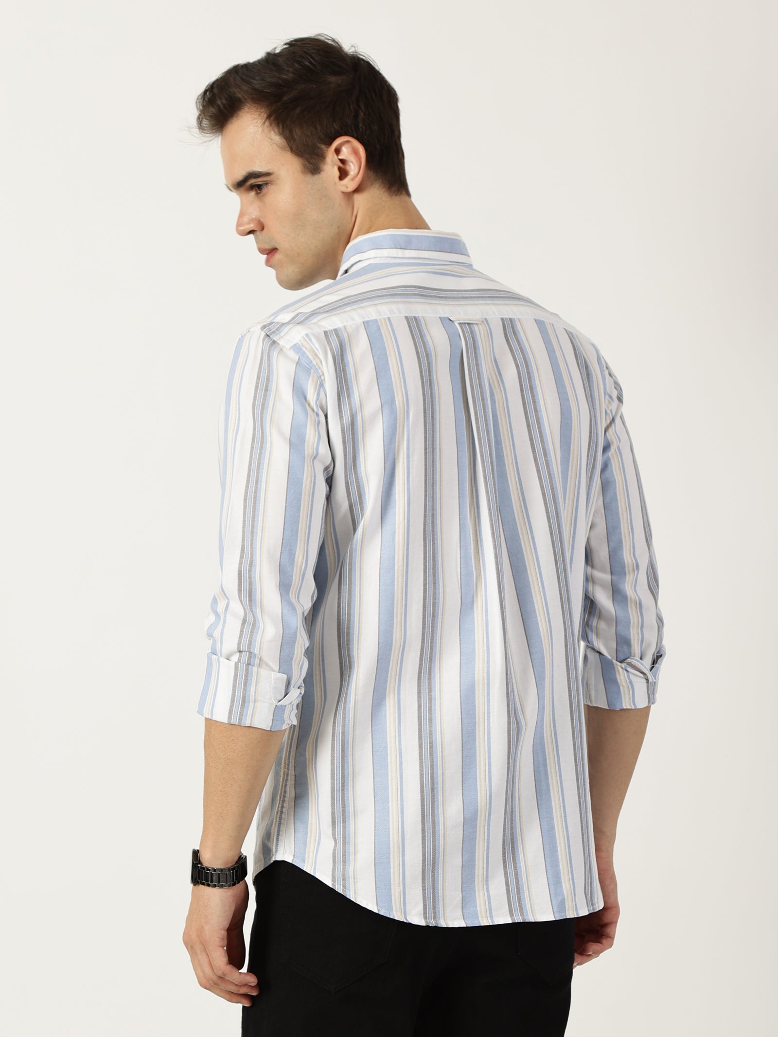 Premium Oxford Blue Striped Shirt (Tailored Fit)
