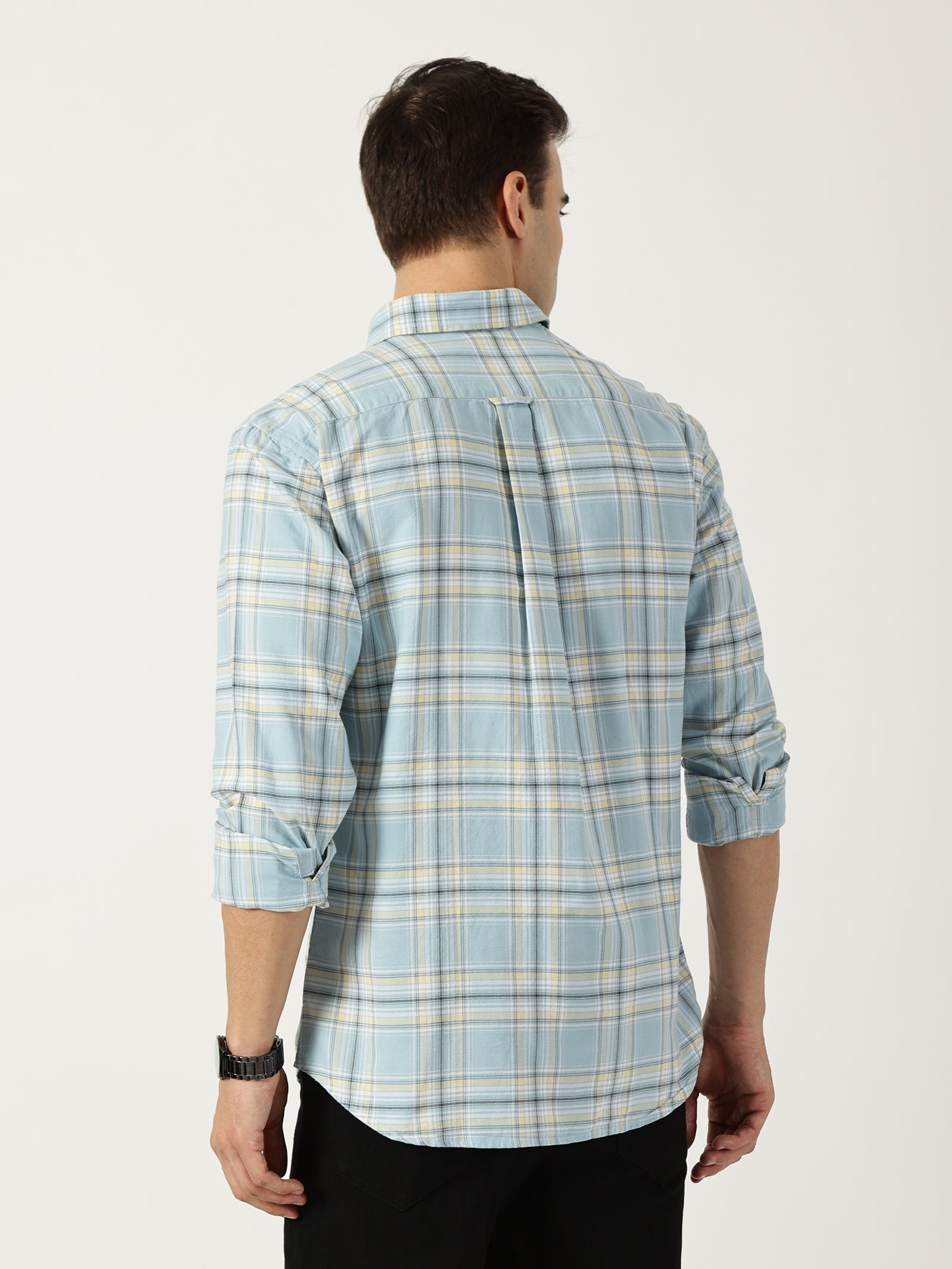 Premium Oxford Light Blue Check Shirt (Tailored Fit)