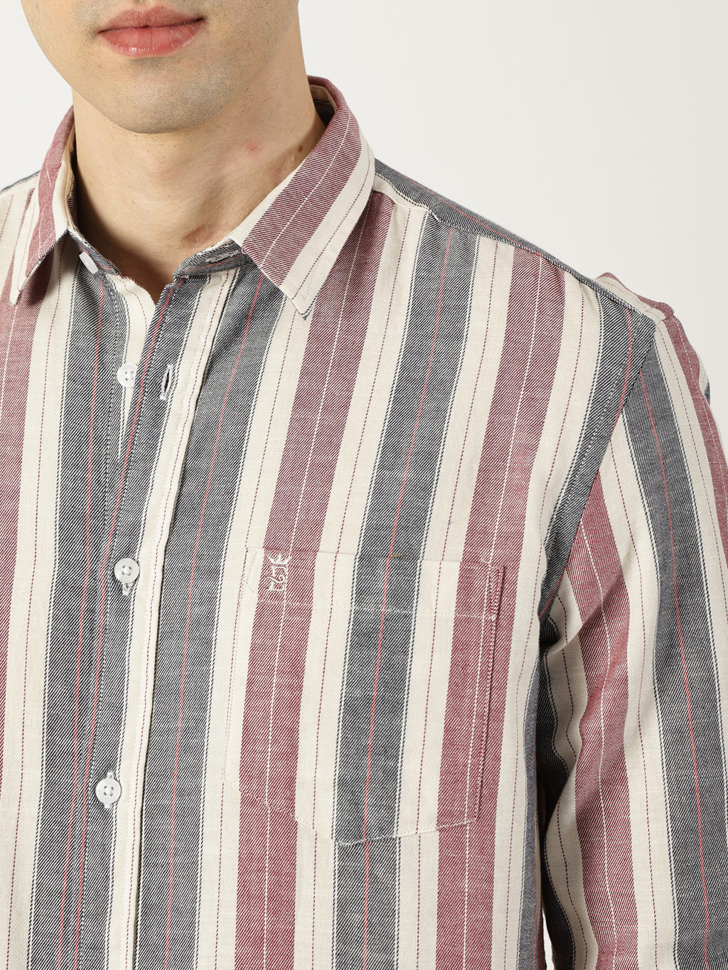 Premium Twill Red Striped Shirt (Tailored Fit)