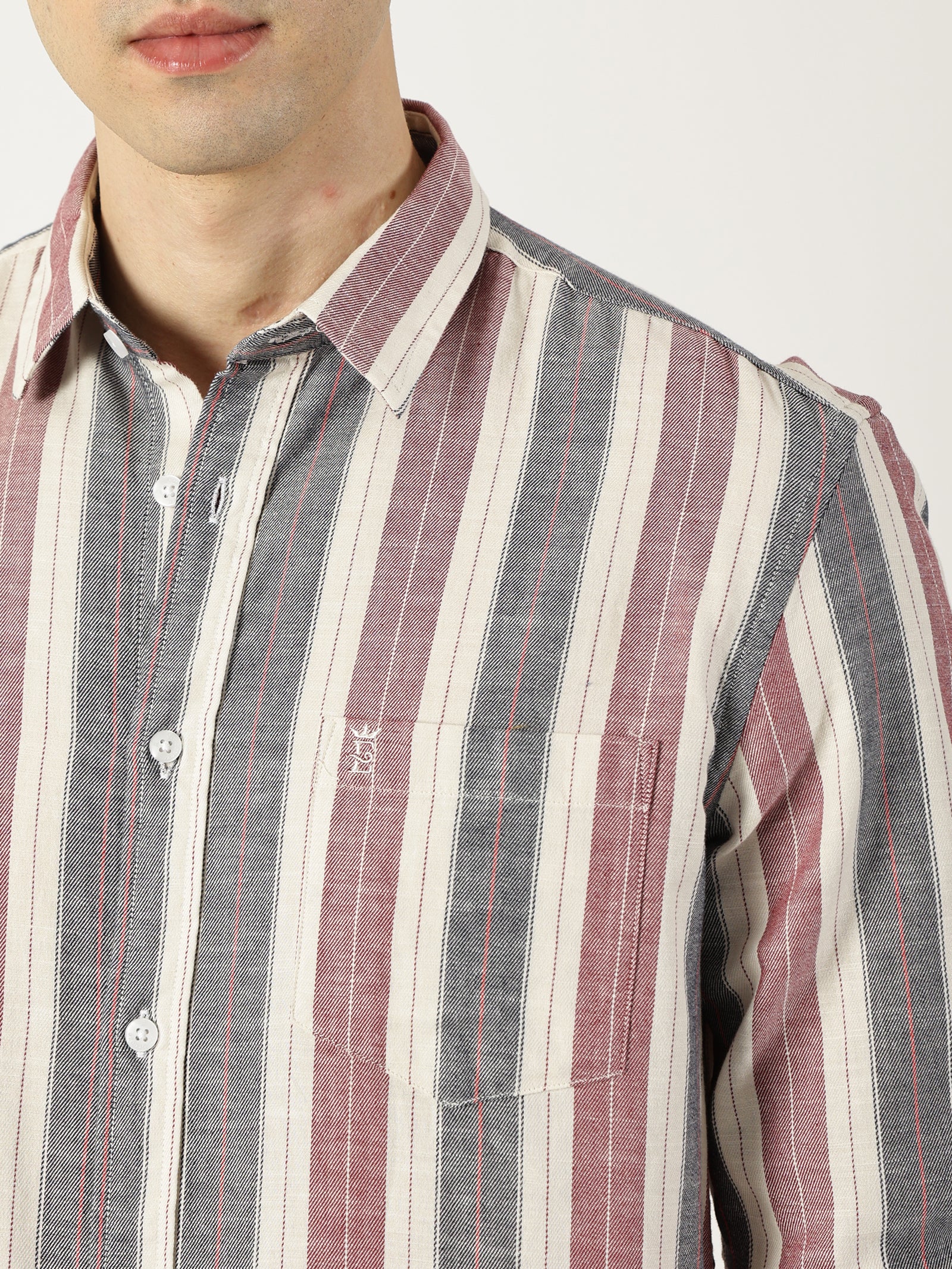 Premium Twill Red Striped Shirt (Tailored Fit)
