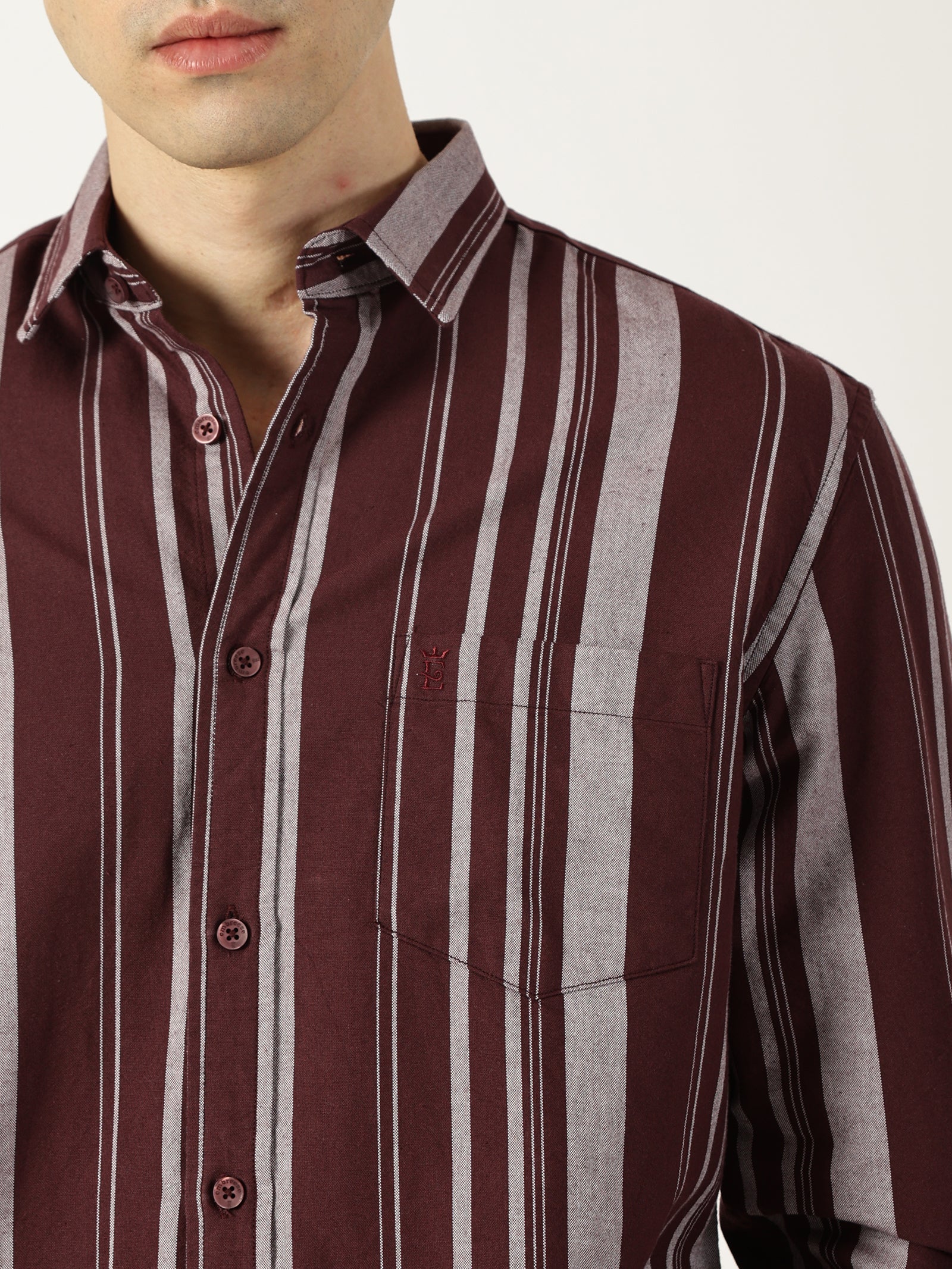 Premium Oxford Maroon Striped Shirt (Tailored Fit)