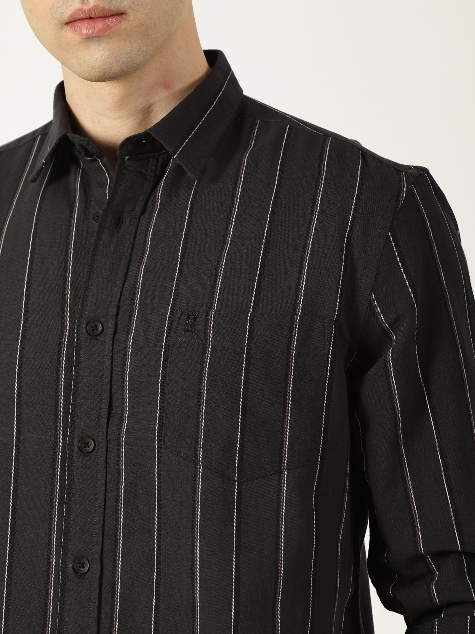 Premium Oxford Black Striped Shirt (Tailored Fit)