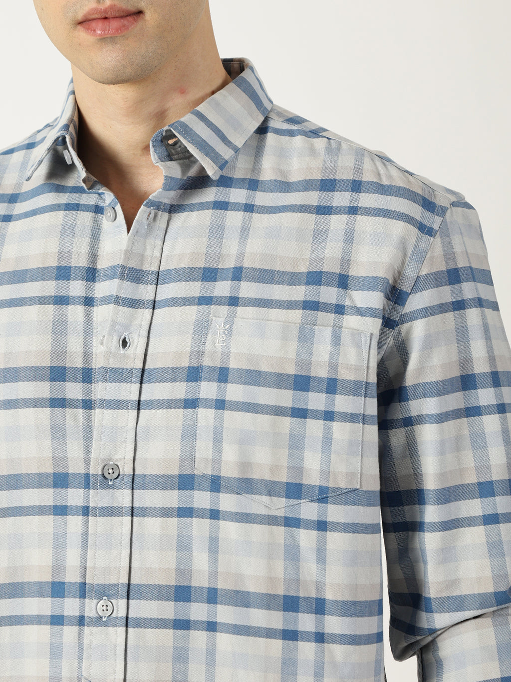 Premium Oxford Blue Check Shirt (Tailored Fit)