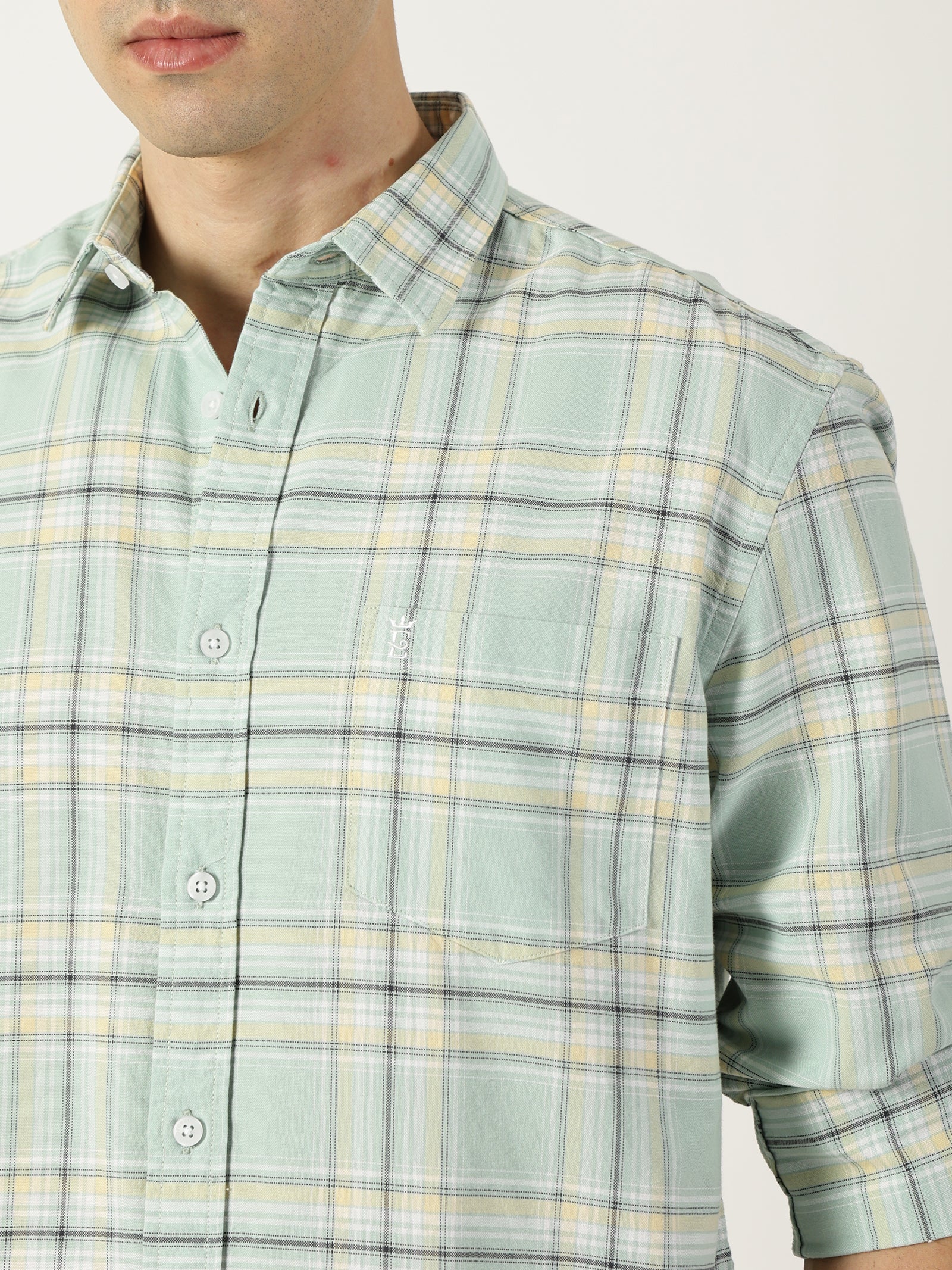 Premium Oxford Light Green Check Shirt (Tailored Fit)
