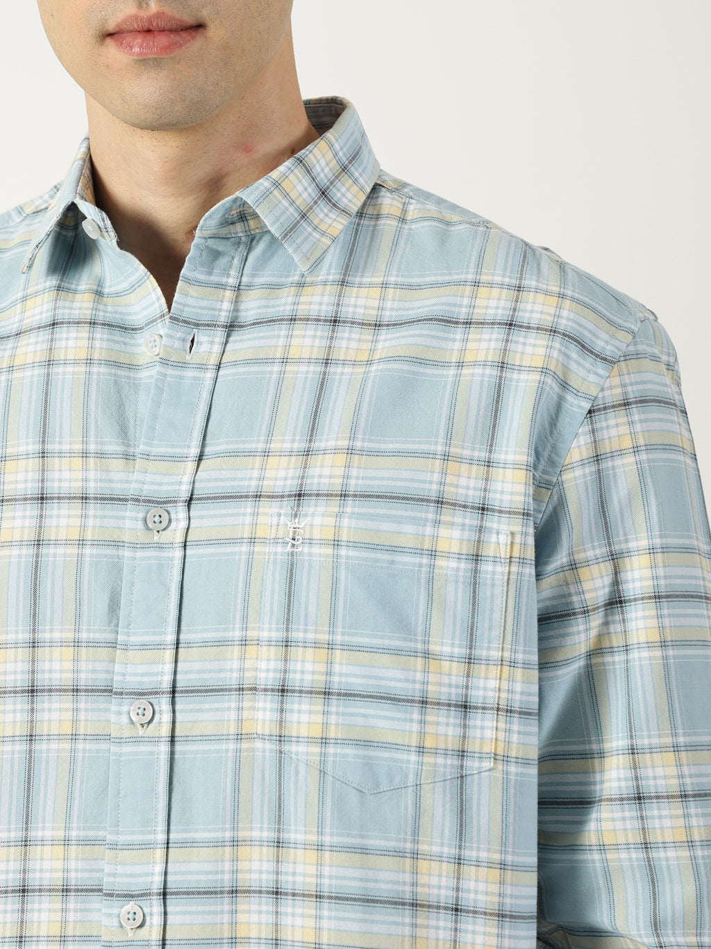 Premium Oxford Light Blue Check Shirt (Tailored Fit)