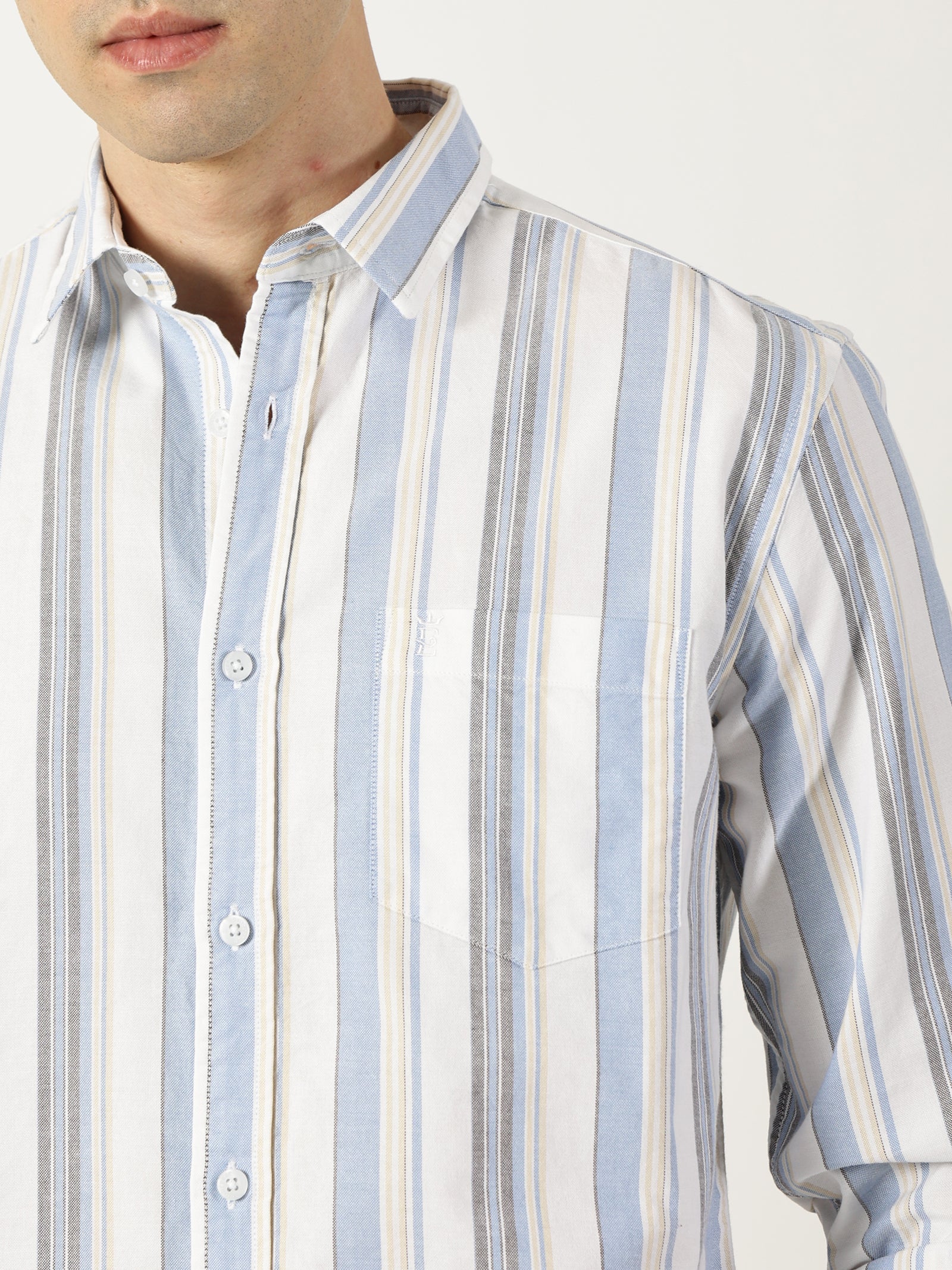 Premium Oxford Blue Striped Shirt (Tailored Fit)