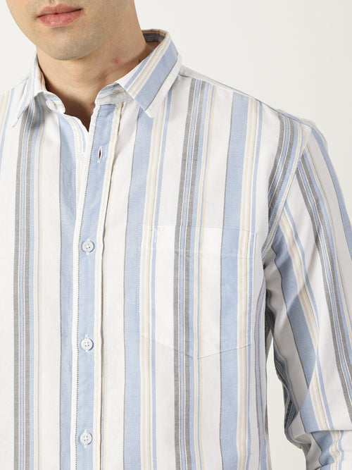 Premium Oxford Blue Striped Shirt (Tailored Fit)
