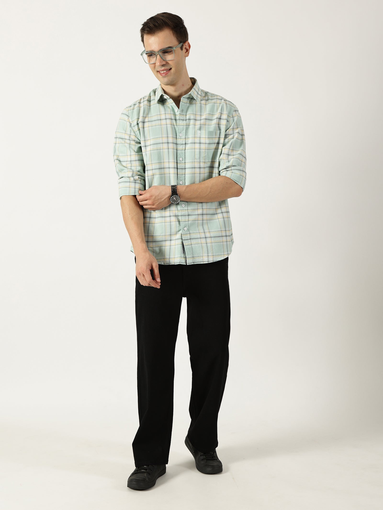 Premium Oxford Light Green Check Shirt (Tailored Fit)