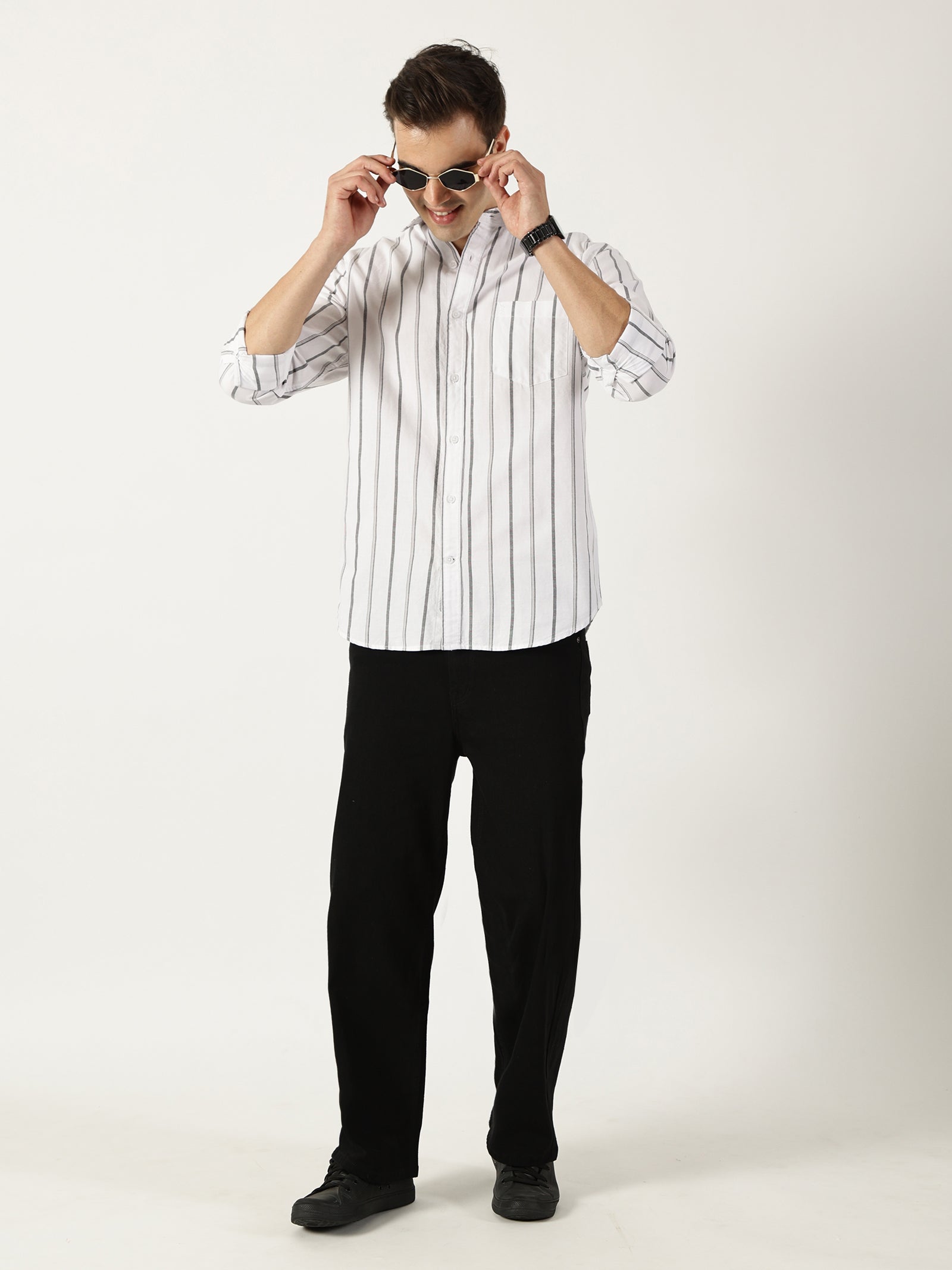 Premium Oxford White Striped Shirt (Tailored Fit)
