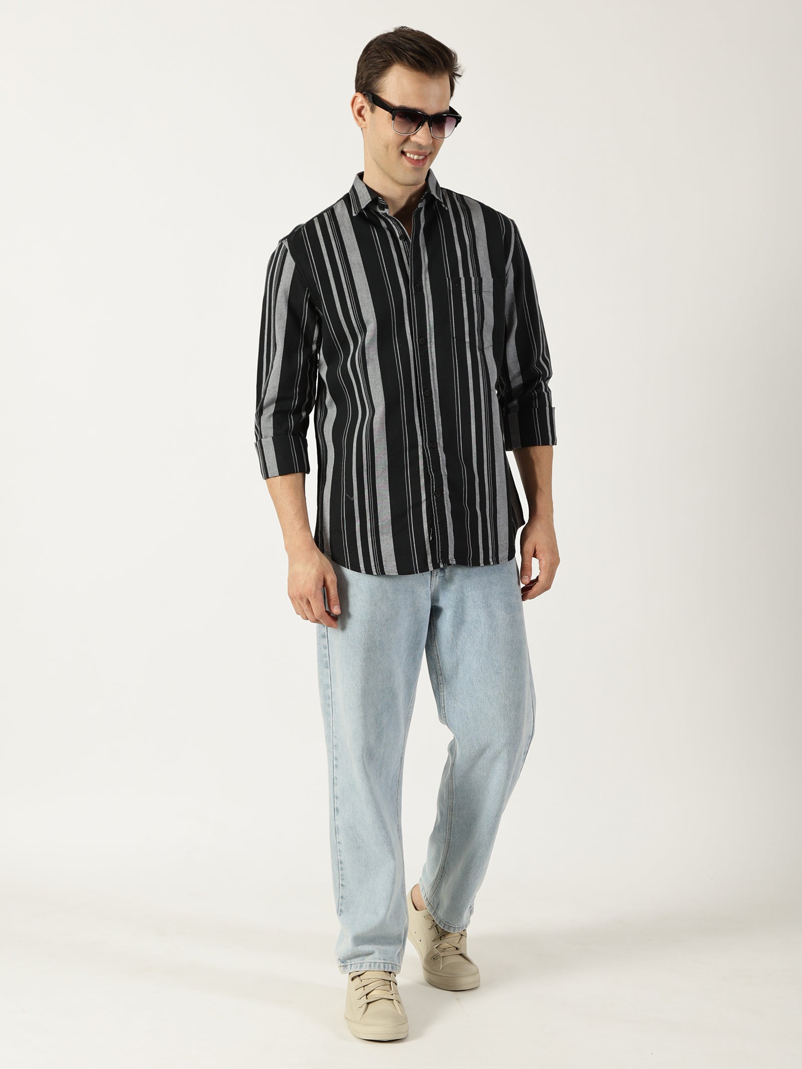 Premium Oxford Green Striped Shirt (Tailored Fit)