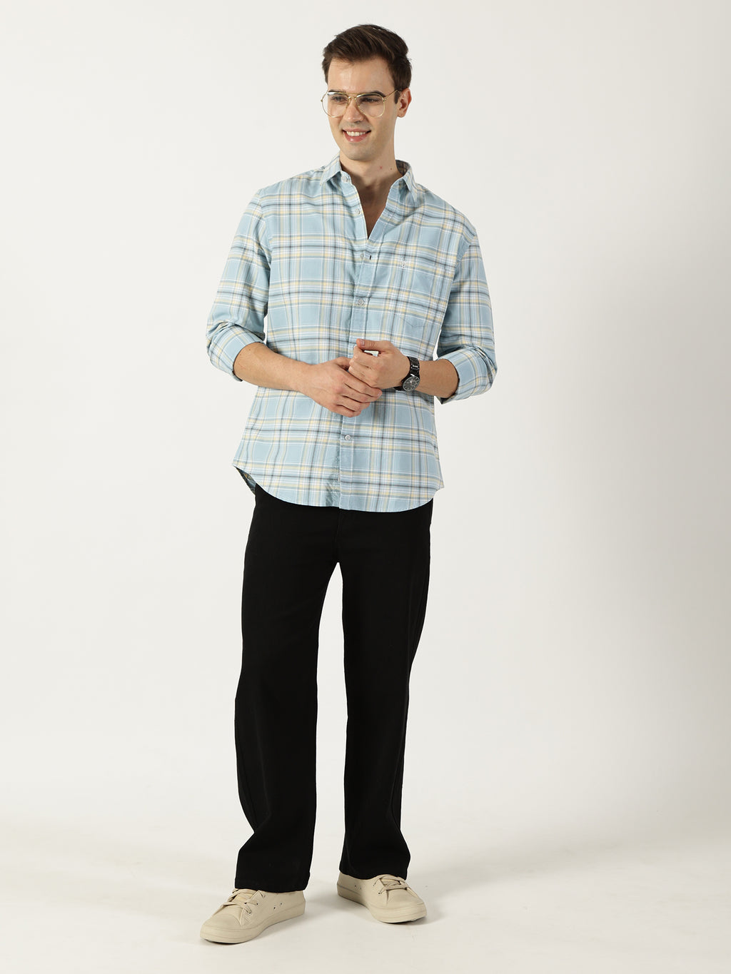Premium Oxford Light Blue Check Shirt (Tailored Fit)