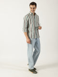 Premium Twill Green Striped Shirt (Tailored Fit)