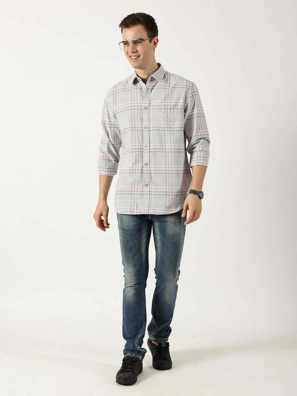 Premium Oxford Grey Check Shirt (Tailored Fit)