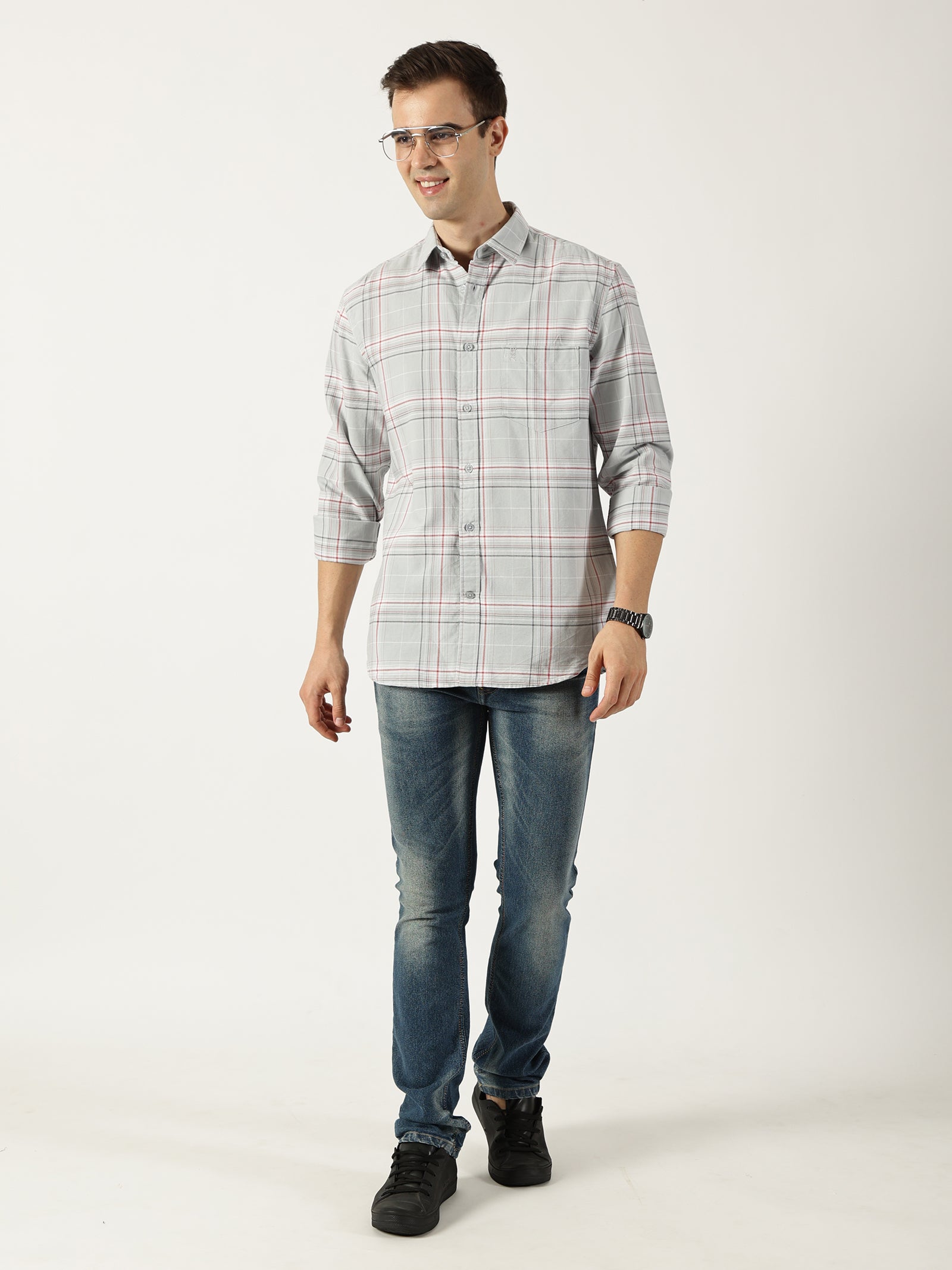 Premium Oxford Grey Check Shirt (Tailored Fit)