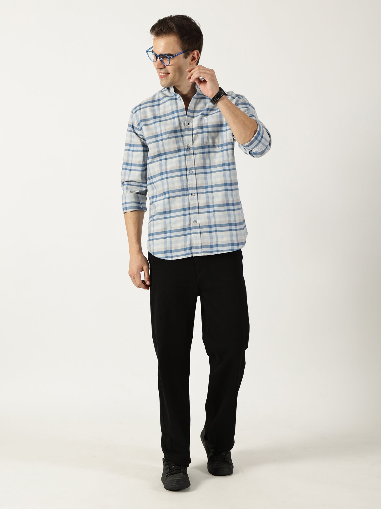 Premium Oxford Blue Check Shirt (Tailored Fit)