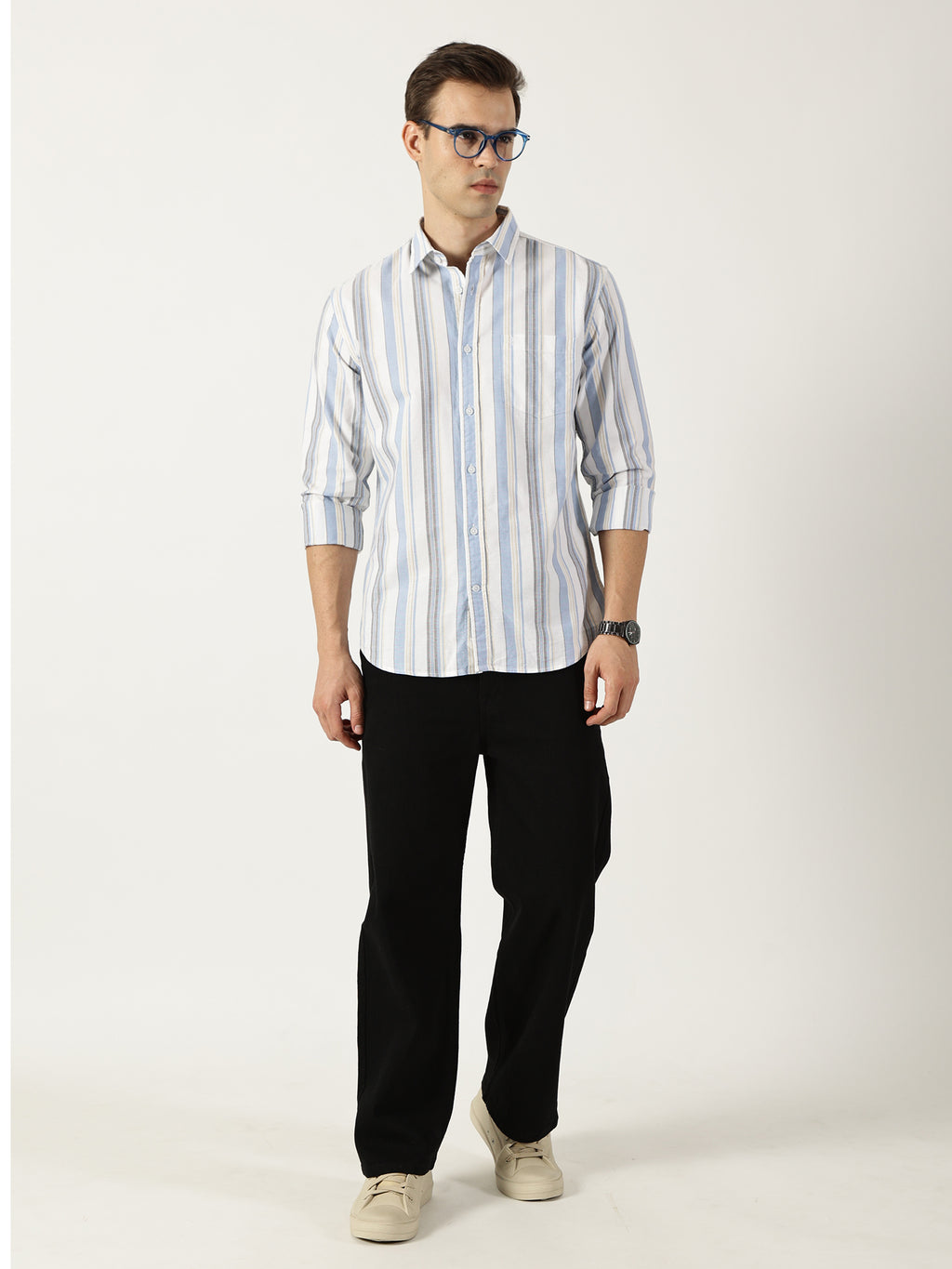 Premium Oxford Blue Striped Shirt (Tailored Fit)