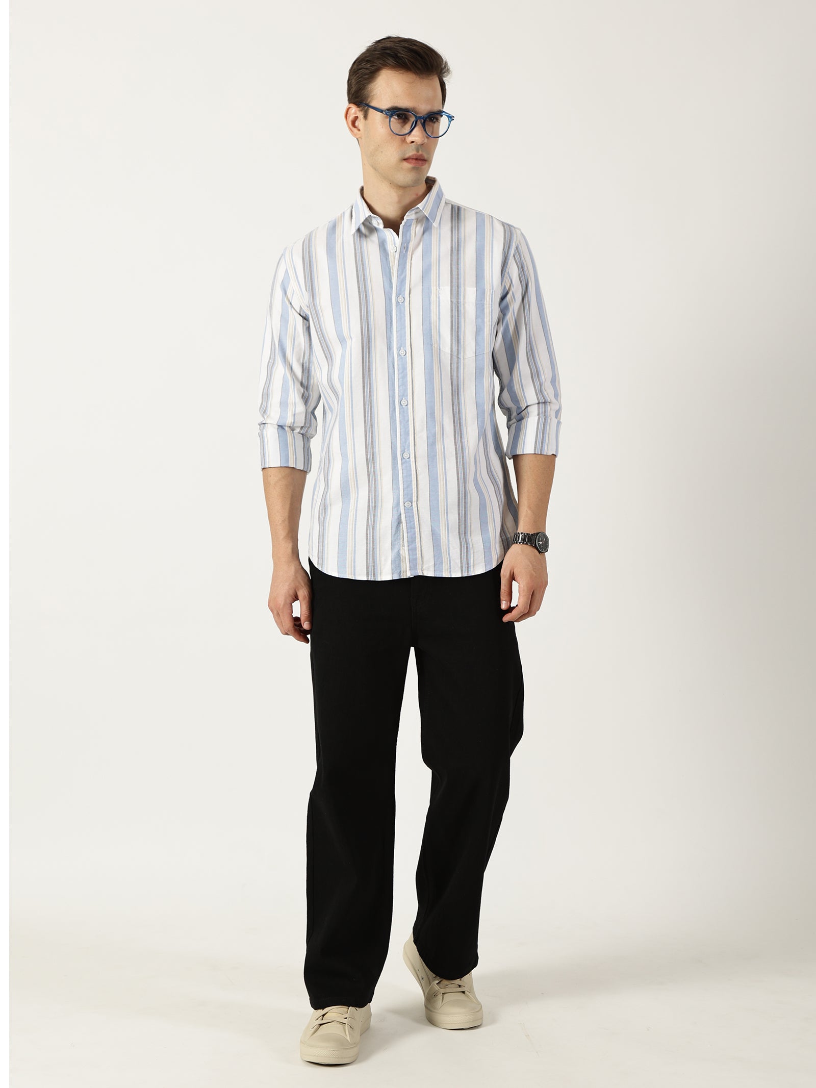 Premium Oxford Blue Striped Shirt (Tailored Fit)